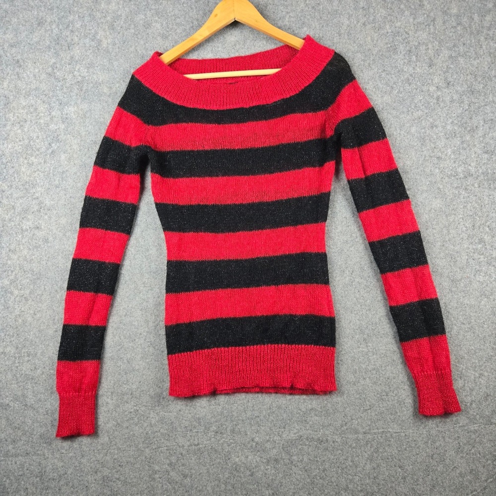 Fornarina Striped Sweater Womens Small Red Black Mohair Blend Grunge Punk Y2K 90